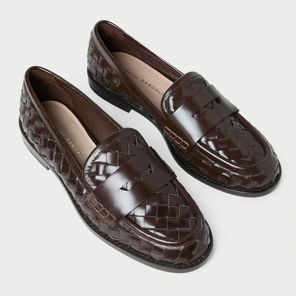 Loeffler Randall Rachel Espresso Woven Leather Loafers Size 8B - Picture 1 of 14